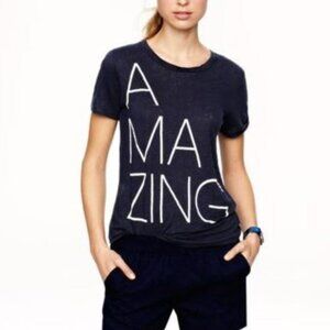 J.Crew M Amazing Tee T-shirt 100% Linen Navy & White Graphic Letters